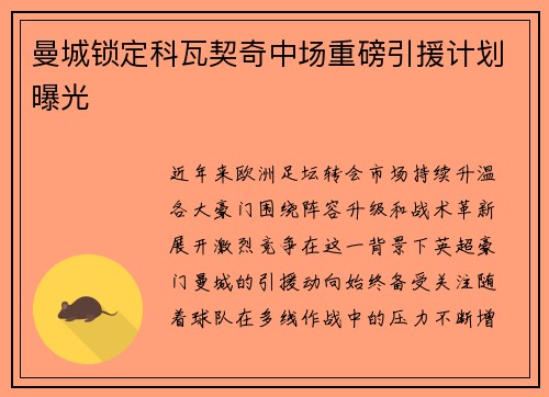 曼城锁定科瓦契奇中场重磅引援计划曝光 曼城锁定科瓦契奇中场重磅引援计划曝光
